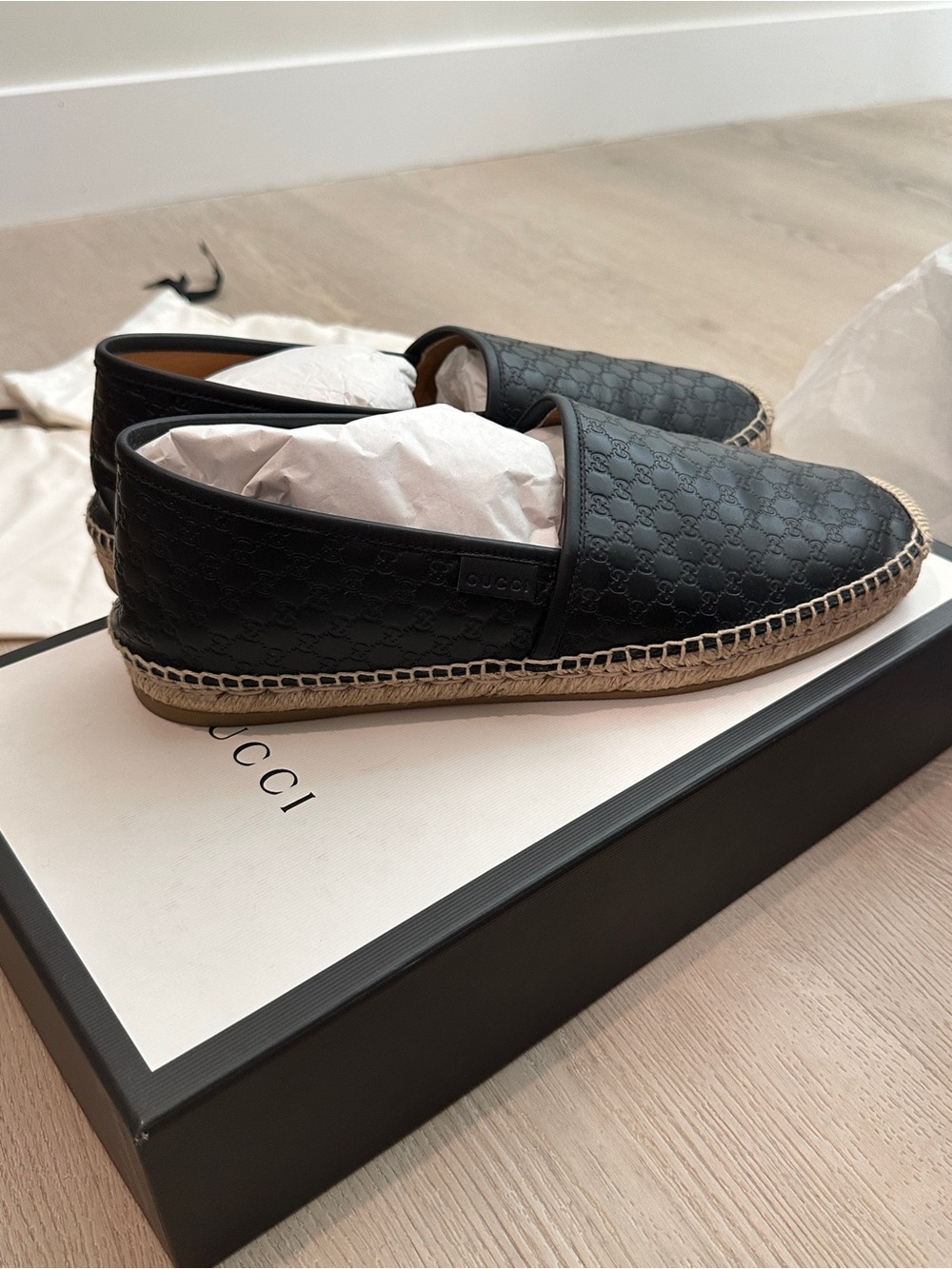 Gucci Men’s Black Leather Espadrille Slip-On